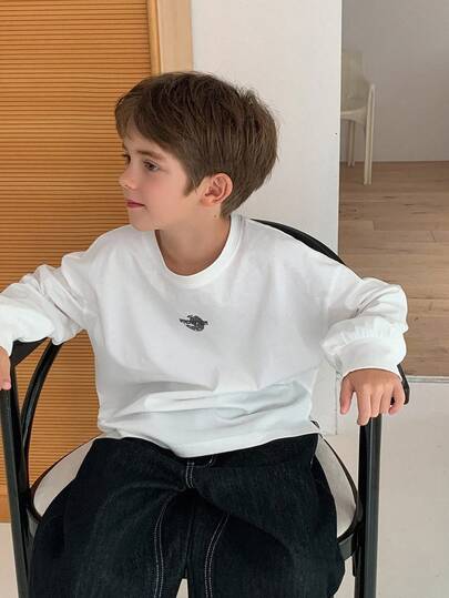 DAZY 青少年男童休闲宽松印花T恤，秋季长袖上衣