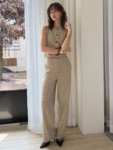 ATUI Studio 格纹无袖背心套装 - 棕色 - 查看 3