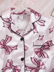 SHEIN 情人节女孩红白心形印花舒适两件套家居服套装 - 粉色 - 查看 7
