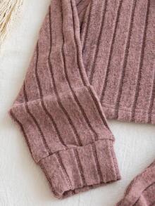 2 件套女童休闲粉色圆领长袖 T 恤套装，适合家居服和休闲装 - 粉色 - 查看 7