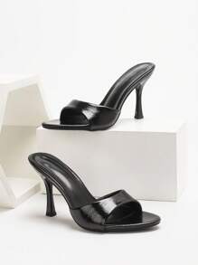 CUCCOO SZL 女士亮面高跟凉鞋，时尚百搭，适合日常、派对和各种场合 - 黑色 - 查看 1