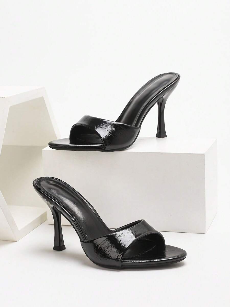 CUCCOO SZL 女士亮面高跟凉鞋，时尚百搭，适合日常、派对和各种场合 - 黑色 - 查看 1