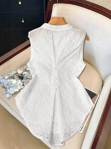SHEIN Clasi Áo sơ mi trắng thêu tay cho kỳ nghỉ, thanh lịch cho mọi dịp - trắng - Xem 2