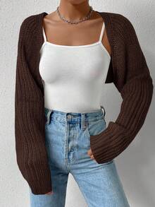 SHEIN EZwear Áo khoác cardigan dệt kim gân màu nâu thời trang nữ tay raglan (không bao gồm áo hai dây), Thu/Đông - màu nâu - Xem 4