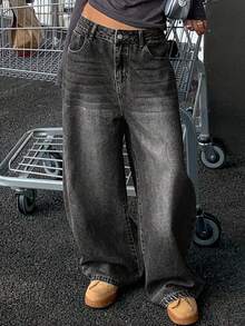 Strévra Vintage Loose Street Washed Distressed Wide-Leg Women Baggy Jeans - Blue - View 5