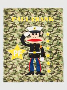 Paul Frank X ROMWE 1pc Customized Camouflage & Cartoon Letter Printed Sofa Blanket, Throw Blanket & Nap Blanket, Thickened Nap Air Conditioning Blanket - Multicolor - View 1