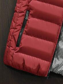 Manfinity Homme 男士纯色立领拉链休闲背心夹克，冬季 - 紅色 - 查看 3