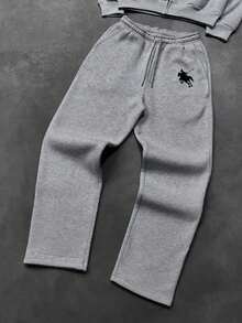 Manfinity Dauomo Men's Y2K Street Style Horse Embroidery Zip-Up Hoodie And Drawstring Sweatpants Set, Fall Clothes