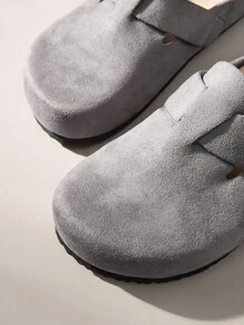 Solecia Women's Solid Color Round Toe Casual Versatile Flat Slide Sandals - Grey - View 5
