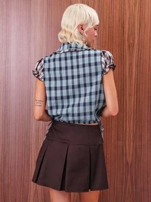 COUREZ 短袖拼接瀑布式前襟衬衫 / Y2K 秋季女装 秋季服装 可爱上衣 外出上衣 冬季服装 可爱上衣 - 彩色 - 查看 3