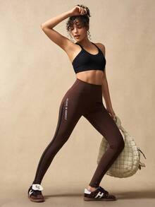 VARSIVA Women's Casual Sports Letter Print High Waist Leggings Brown Compression Leggings - Multicolor - View 7