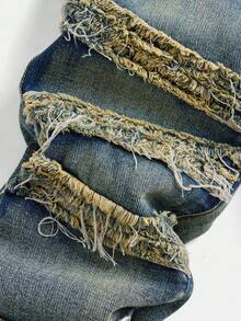 SHEIN Quần áo thời trang thường ngày cho bé trai Quần denim đen rộng thùng thình thoải mái có tua rua Quần cao bồi cho bé trai mặc hàng ngày và mặc khi trở lại trường Quần jean rách cho trẻ em Quần jean sờn cho trẻ em mùa thu đông - Rửa tối - Xem 4