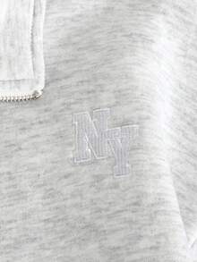 SHEIN 少女服装 灰色落肩拉链半开襟短款运动衫 - 灰色 - 查看 5