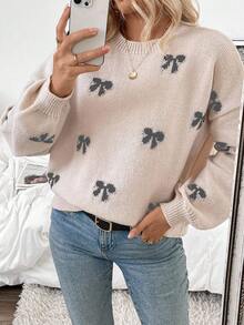EMERY ROSE Autumn/Winter New Blogger Same Style Fashionable Design Youthful Casual Bow Pullover Sweater Fall Cloth For Women