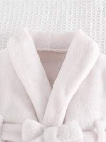 Cozy Pixies Newborn Baby Solid Color Fleece Robe With Tie-Up, Comfortable Loungewear - White - View 4