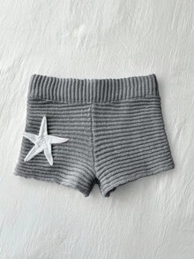 Elamini Starfish Textured Knit Pink Shorts - Grey - View 3