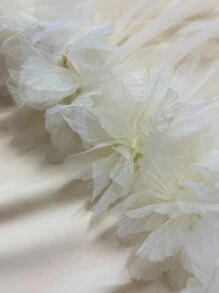 Elenzga 女士流行新款浪漫法式修身花卉蕾丝边优雅中长连衣裙，长袖 - 杏色 - 查看 8