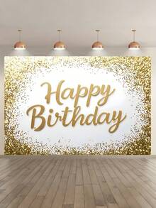 1 Stück weißer und goldener Geburtstags-Hintergrund Stoffbanner, geeignet für Geburtstagsfeierdekoration, Heim-Dekoration, Gartendekoration, Innen- und Außendekoration, Fotohintergrund, Jahrestags-Feier