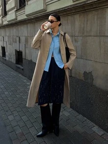 Siren Gaze Women's Chic Beige Autumn Office Trench Coat,Fall 2025 Khaki Long Thin Outerwear With Pockets,Old Money Style Casual Daily Teacher Business Fashion - Khaki - View 12