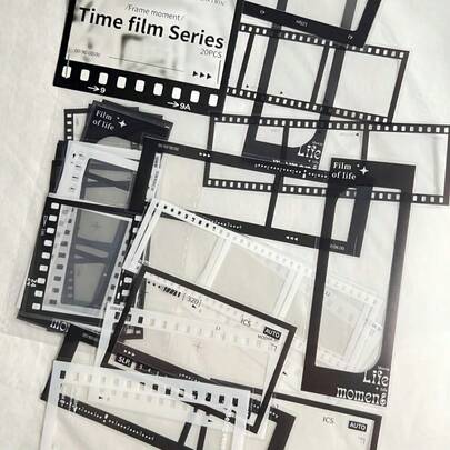 [Time Film Series]1pack Retro Black & White Film Decorative Sticker Set Scrapbook Supplies School Supplies For Diy Scrapbooking Frames, 20pieces/Pack Valentine DAY, Valentines Wedding, Birthday