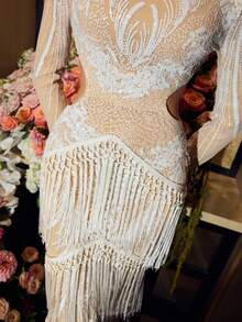 MOTF Soiréza CUT OUT FRINGE EVENING DRESS - White - View 3