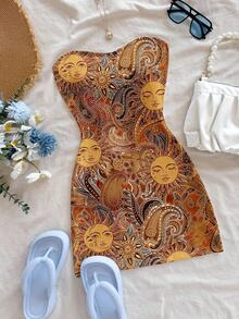 Soleia Phong cách kỳ nghỉ cổ điển giản dị, họa tiết Paisley hạt điều của thần mặt trời vàng, váy lễ hội âm nhạc boho Y2K đáng yêu, váy mini họa tiết hoa cỡ lớn phù hợp cho mùa hè - Nhiều màu - Xem 1