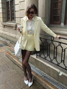 Siren Gaze Fall Women Clothes 2025 New Arrival! Women's Cream Yellow Loose Fit Office Blazer, Thin & Versatile For Business Casual, Commute, Teacher - Old Money Style With Button Details, Must - Have For Autumn Work & Daily Outings Elegant