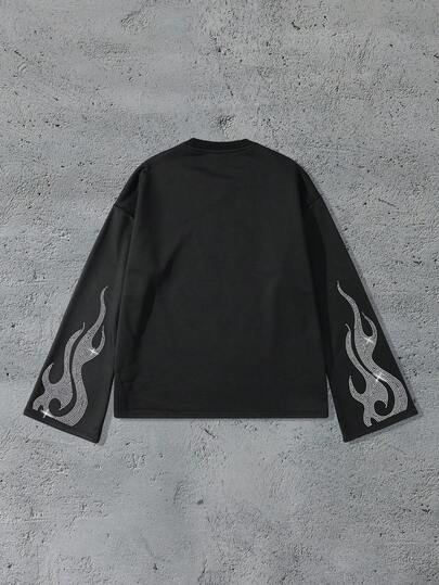 Street Life Chemise à manches longues ample et courte pour homme avec imprimé diamant scintillant, pour l'automne