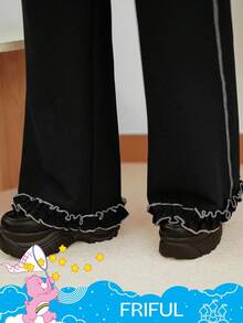 FRIFUL SHEIN X Care Bears Quần dài họa tiết gấu bo gấu cạp chun rộng rãi cho nữ - màu đen - Xem 1