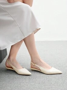 CUCCOO BIZCHIC Women's Pointed Toe Low Heel Flat Slingback Shoes, Minimalist Style Comfortable Beige Color Backless Flats, Suitable For Work And Commute For Christmas - Beige - View 5