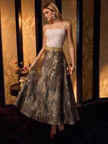 MOTF PREMIUM HIGH WAIST ALL OVER PRINT SKIRT - Gold - View 6