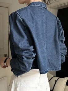 DAZY Women's Turndown Collar Long Sleeve Short Casual Denim Jacket And Coat