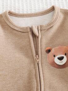 Cozy Pixies Set da 2 pezzi per neonato maschio, composto da body a maniche lunghe con collo a giro e pantaloni, in maglia morbida con motivo a orsetto cartoni animati