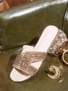 CUCCOO TILAWA Women's Rhinestone Embellished Flat Sandals, Suitable For Party And Commute - Gold - View 6