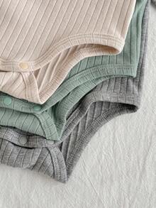 Loomiva 3pcs/Set Newborn Baby Solid Color V-Neck Ribbed Long Sleeve Bodysuit Baby Knitwear Baby Sweater Bodysuit Neutral Baby Clothes Unisex Baby Neutral Color Clothes Newborn Baby Bodysuit Fall Winter