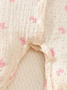 SHEIN Bộ đồ liền thân xuân/thu cho bé gái sơ sinh, phong cách công chúa, cotton mềm mại, họa tiết nơ dễ thương, thoải mái - Màu tím - Xem 5