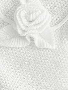Almamuse Women's Elegant Solid Color 3D Floral Decor Turtleneck Lantern Sleeve Pullover Sweater, Autumn/Winter Fall Cloth For Women - White - View 4