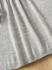 SHEIN 青少年女孩休闲时尚百搭针织钻石麻花针织串珠长袖束腰连衣裙，适合周末、休闲外出、返校、万圣节、圣诞节、新年 - 淺灰色 - 查看 7