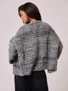 MUSERA Áo len cardigan tay loe dáng rộng, mùa xuân, phong cách thường ngày, dễ thương, ngọt ngào, phù hợp ở sân bay, đi học, mùa đông, mặc hàng ngày, dự tiệc tối, thanh lịch. - màu đen - Xem 4