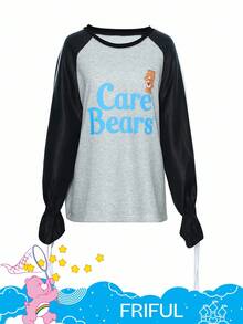 SHEIN X Care Bears FRIFUL 女式圆领休闲字母和卡通图案T恤长袖上衣