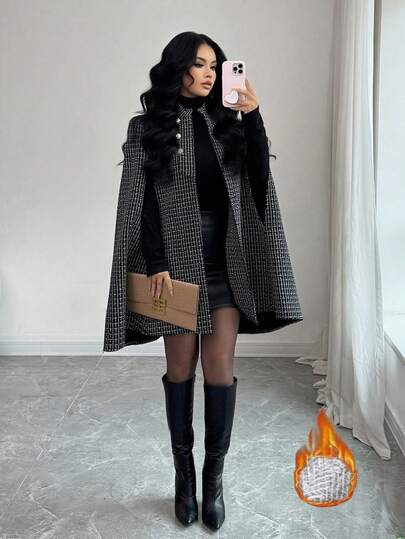 Elenzga Elegant Cloak Outerwear For Christmas Party And Outdoor Occasions, Autumn/Winter