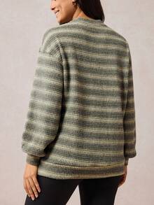 Boho Mama Maternity Casual Colorblock Striped Long Sleeve T-Shirt, Spring/Autumn Maternity Sweater Striped Maternity Sweater Green Maternity Sweater Maternity Fall Pregnancy Vintage Boho Country - Green - View 2