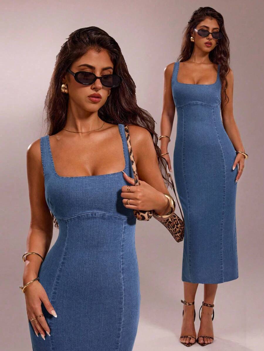 SHEIN Forever 21 Đầm denim dài không tay cổ vuông màu xanh lam nhạt/Trang trọng/Đi học/Halloween/Khách dự đám cưới/Kỳ nghỉ/Phong cách Y2K/Đi biển/Dễ thương/Giáo viên/Đi chơi/Công sở thường ngày/Sang trọng/Sinh nhật/Trang phục công sở/Buổi hòa nhạc đồng quê/Câu lạc bộ/Phong cách miền Tây/Trang phục công sở/Thời trang đường phố/Cổ điển/Lễ hội/Tiệc cocktail/Tiệc rave/Lễ hội/Sân bay/Vui nhộn/Cơ bản/Trang phục ăn sáng muộn/Phong cách những năm 2000/Ôm sát/Phong cách quý tộc/Nhà thờ/Lễ hội/Sang trọng/Tiệc tùng/Kín đáo/Phong cách cổ tích/Hẹn hò/Lễ hội/Trang phục nghỉ dưỡng/Phong cách cá tính/Phong cách Stockholm/Đi chơi đêm - Màu xanh lam - Xem 1