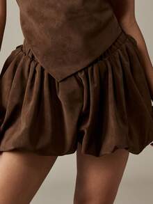 MISSGUIDED Suede Two Piece Set With Halter Neck Crop Top And Bubble Mini Skirt Elegant Evening Party Outfit Fall Winter Formal - Coffee Brown - View 5