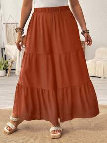 Breezaya Quần ống rộng màu trơn thường ngày ngày lễ Plus Size - Màu Cam cháy - Xem 4