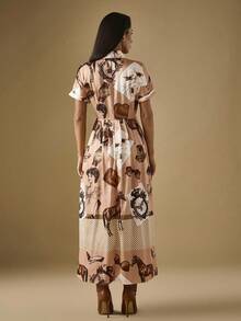 Briarwyn Women's Fashion Commuter Western Style Satin Printed Button Front Long Dress,Fall Dresses,Button Up Shirt Dress Women Old Money Style Women Elegant Dresses For Women