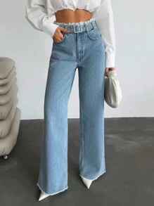 EURMUSE HIGH WAIST  WIDE LEG JEAN BLUE CASUAL - Medium Wash - View 5