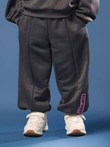 SUMWON Boxy Fit Kids Girls Oversized Sweatshirt Co-Ord Set Fall Winter Casual Two Piece Wear With Logo Print Cozy Streetwear Matching Set - Dark Grey - View 4