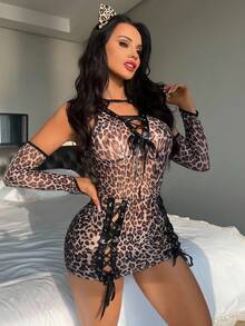 Fantasy Costume Bộ trang phục hóa trang Halloween 4 món họa tiết da báo gợi cảm dành cho nữ - Nhiều màu - Xem 5