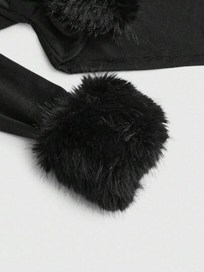 Grunge Punk Y2K Party Clubwear Leopard Print Patchwork Faux Fur Collar Women 2 Pieces Set: Open Front Cropped Top + Camisole